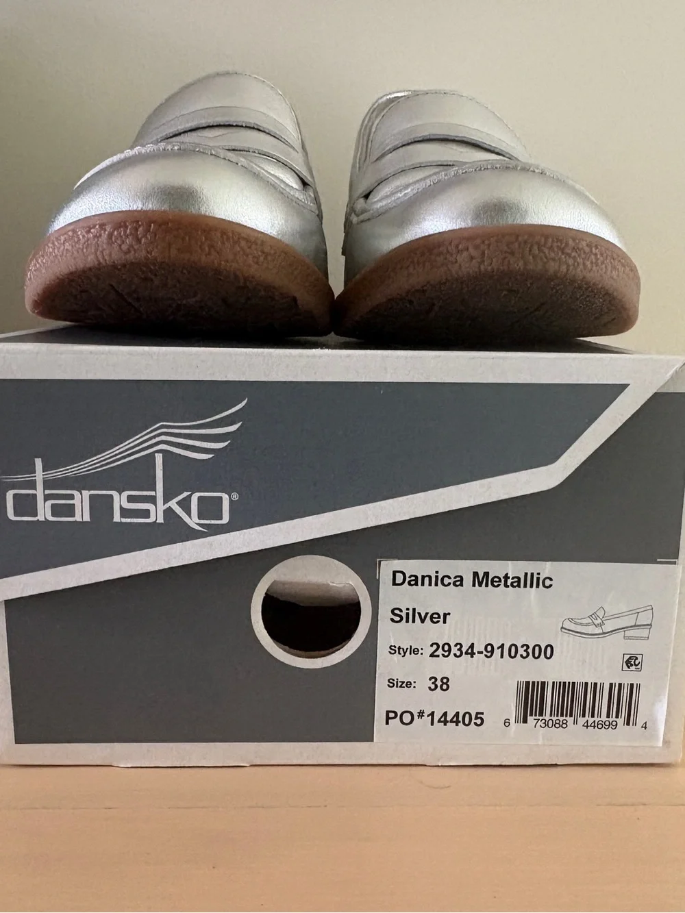 Dansko Metallic Silver Leather Penny Loafers